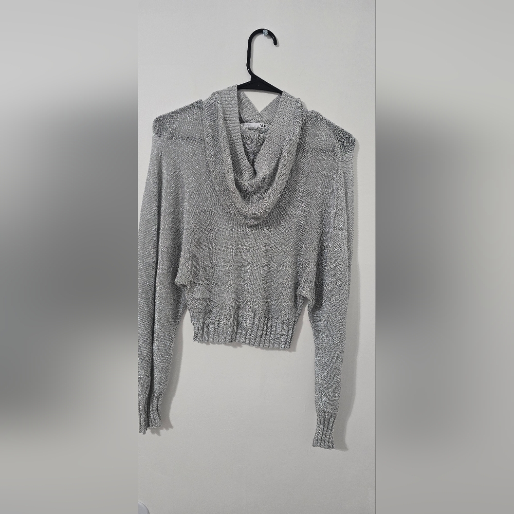 Zara Gray Turtleneck Sweater with Ribbed Texture